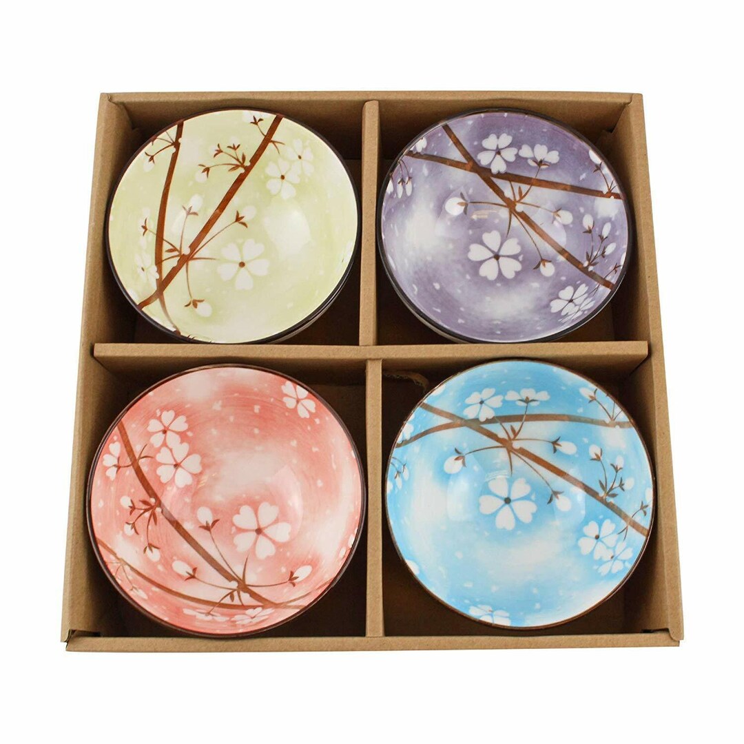 Japanese Style Rice Display Porcelain Japanese Style Rice Bowls Gift Set 4 Piece Colorful Plum ...