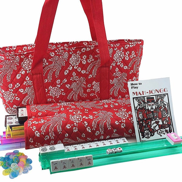 166 Tile American Mahjong Set Red Phoenix Soft Bag 4 Color Pusher/Racks