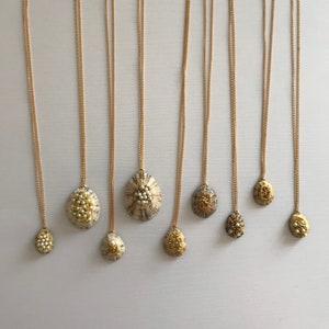 Limpet Shell Necklaces filled with Embroidered Bead Detail with Gold Plated Chain // Beach jewellery, Gold necklace, Gifts for her
