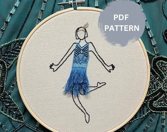 1920s Flapper Dress Embroidery PDF Pattern by TigerTailTextiles // Art deco, Beginners embroidery, Great Gatsby gift, 1920s style gift