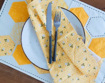Appliqued Bumble Bee Honeycomb Placemats and Napkins Set of Four Handmade in Newfoundland!