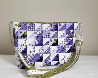Handmade Lavender Floral Patchwork Crossbody Shoulder Tote Bag