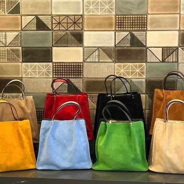Leather bag women, suede handbag, handle bag, carrying bag, shoulder bag, leather bag red, black, brown, work bag, ladies