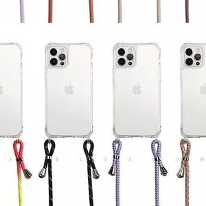 2023 Clear Reinforced Corners Lanyard Necklace Cross Body Hard Pc Soft Tpu iPhone Case for 7 8 X XS XR SE 11 12 13 14 Mini Plus Pro Max