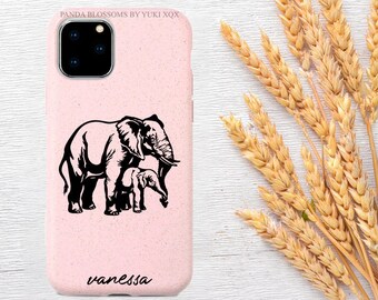 Personalized Elephant 100% Biodegradable Eco-friendly Phone Case - iPhone 7 8 X XR XS SE 11 12 13 14 Mini Plus Pro Max. Made From Wheat