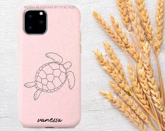 Personalized 100% Biodegradable Eco-friendly Sea Turtle Phone Case for iPhone 7 8 X XR XS SE 11 12 13 14 Mini Plus Pro Max. Made From Wheat