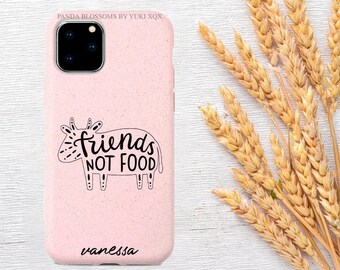 Personalized Vegan Friends 100% Biodegradable Phone Case for iPhone 7 8 X XR XS SE 11 12 13 14 Mini Plus Pro Max. Made From Wheat Straw.