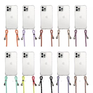 2023 Clear Reinforced Corners Lanyard Necklace Cross Body Hard Pc Soft Tpu iPhone Case for 7 8 X XS XR SE 11 12 13 14 Mini Plus Pro Max