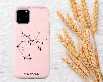 Personalized Zodiac 100% Biodegradable Eco-friendly Phone Case iPhone 7 8 X XR XS SE 11 12 13 14 Mini Plus Pro Max. Made From Wheat Straw.