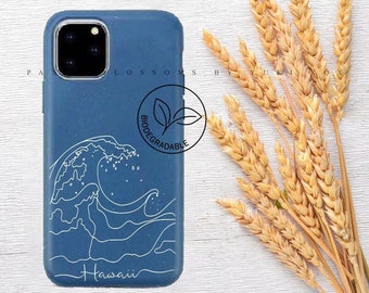 Personalized Wave 100% Biodegradable Eco-friendly Phone Case - iPhone 7 8 X XR XS SE 11 12 13 14 Plus Mini Pro Max. Made From Wheat Straw.