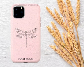 Personalized Dragonfly 100% Biodegradable Eco-friendly Phone CaseiPhone 7 8 X XR XS SE 11 12 13 14 Mini Plus Pro Max. Made From Wheat Straw.