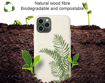 100% Biodegradable & Compostable Fern Design Eco-friendly Phone Case for iPhone 7 8 X XS SE 11 12 13 14 Plus Mini Pro Max. Made From Wood