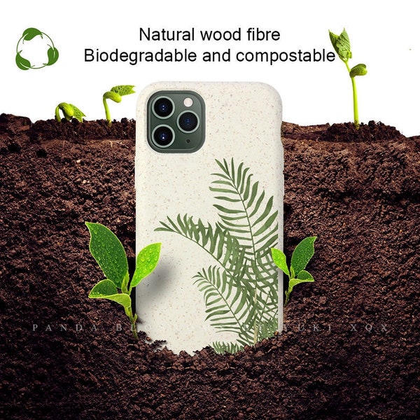 100% biologisch abbaubar und kompostierbar Fern Design umweltfreundliche Handyhülle für iPhone 7 8 X XS SE 11 12 13 14 Plus Mini Pro Max. Hergestellt aus Holz
