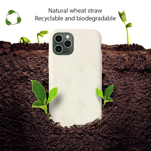 Funda de teléfono 100% biodegradable y ecológica para iPhone 7 8 X XR XS SE 11 12 13 14 Plus Mini Pro Max. Elaborado con paja de trigo.