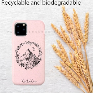 Personalized Floral Mountains 100% Biodegradable Eco-friendly Phone Case iPhone 7 8 X XR XS SE 11 12 13 14 Mini Plus Pro Max.Made From Wheat