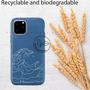 Personalized Wave 100% Biodegradable Eco-friendly Phone Case - iPhone 7 8 X XR XS SE 11 12 13 14 Plus Mini Pro Max. Made From Wheat Straw.