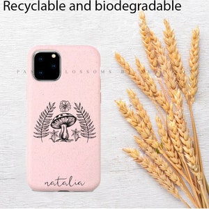 Personalized 100% Biodegradable Eco-friendly Mushroom Fern Phone Case for iPhone 7 8 X XS SE 11 12 13 14 Mini Plus Pro Max. Made From Wheat