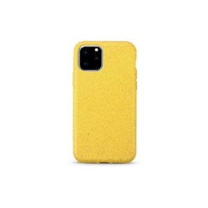 Coque de portable 100% biodégradable et respectueuse de l'environnement pour iPhone 7 8 X XR XS SE 11 12 13 14 Plus Mini Pro Max. Fabriqué à partir de paille de blé. Jaune