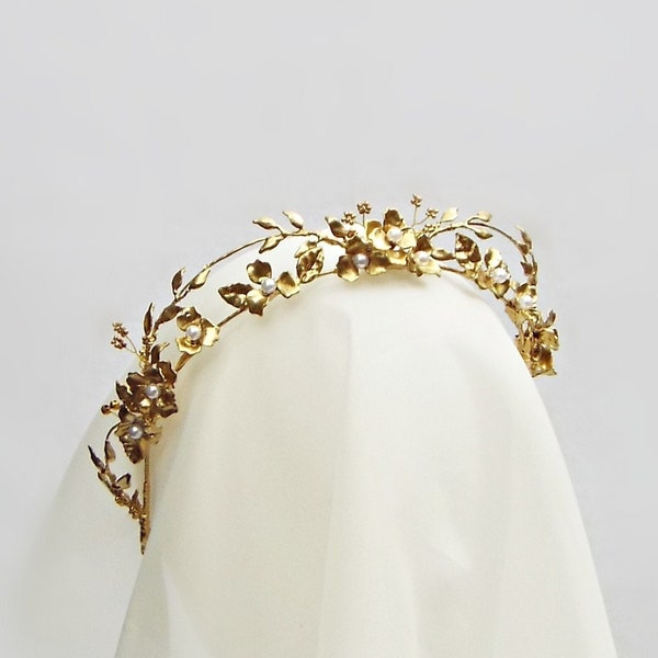 Diadème nuptial en or - Couronne de feuilles - Couronne nuptiale en or #370