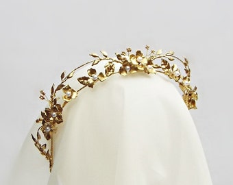 Gold bridal Tiara -  Leaf crown - Gold bridal crown  #370