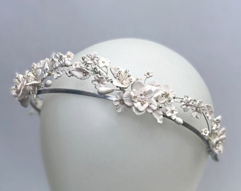 White clay floral Bridal tiara, Flower Crown,  Wedding flower headpiece, Clay Bridal tiara #392