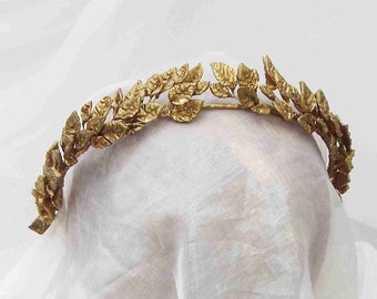 Gold leaf greek style crown, Grecian headpiece, Bridal Accessory,  Goddess Golden Leaf Wreath #115