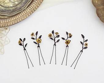 Black and gold flower hair pins #211