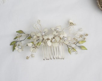 Bridal hair comb,  Flower Comb, beaded bridal hair piece  #399