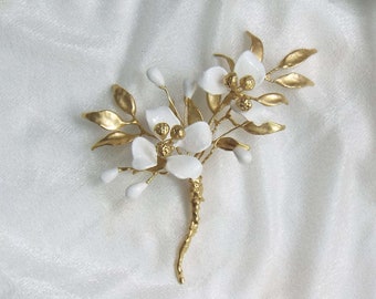 Gold Boutonniere - Gold grooms pin -  Groomsmen buttonhole  #303