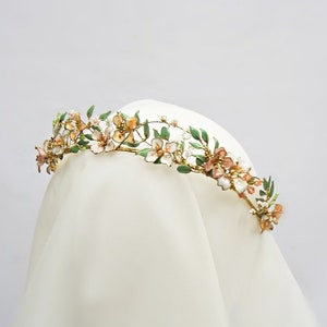 Bridal tiara, Beaded bridal headpiece, Golden Bridal crown, Pastel tiara, Colourful flower crown #371