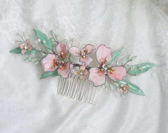 Bridal hair comb, Pink flower Comb, beaded bridal hair piece, Blush flower hair comb, bridal Hair vine  #277