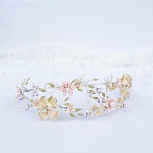 Pastel Floral Bridal Headpiece: Beaded Silver Wedding Tiara