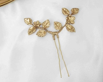 Bridal hair pin - Gold Leaf hairpin - Gold Hairpin #160