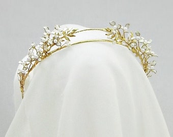 Gold bridal crown, Gold leaf headpiece, Golden wedding tiara, Bridal headpiece   #235