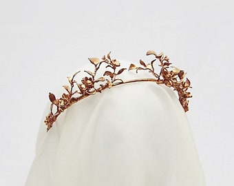 Bronze bridal tiara, Bohemian bridal crown, Bronze tiara, Bronze wedding,  Bronze leaf crown   #123