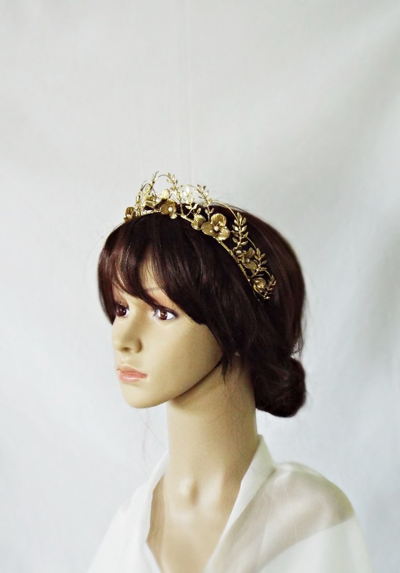 Gold bridal crown, Antique style bridal crown, Bridal tiara 233 image 9