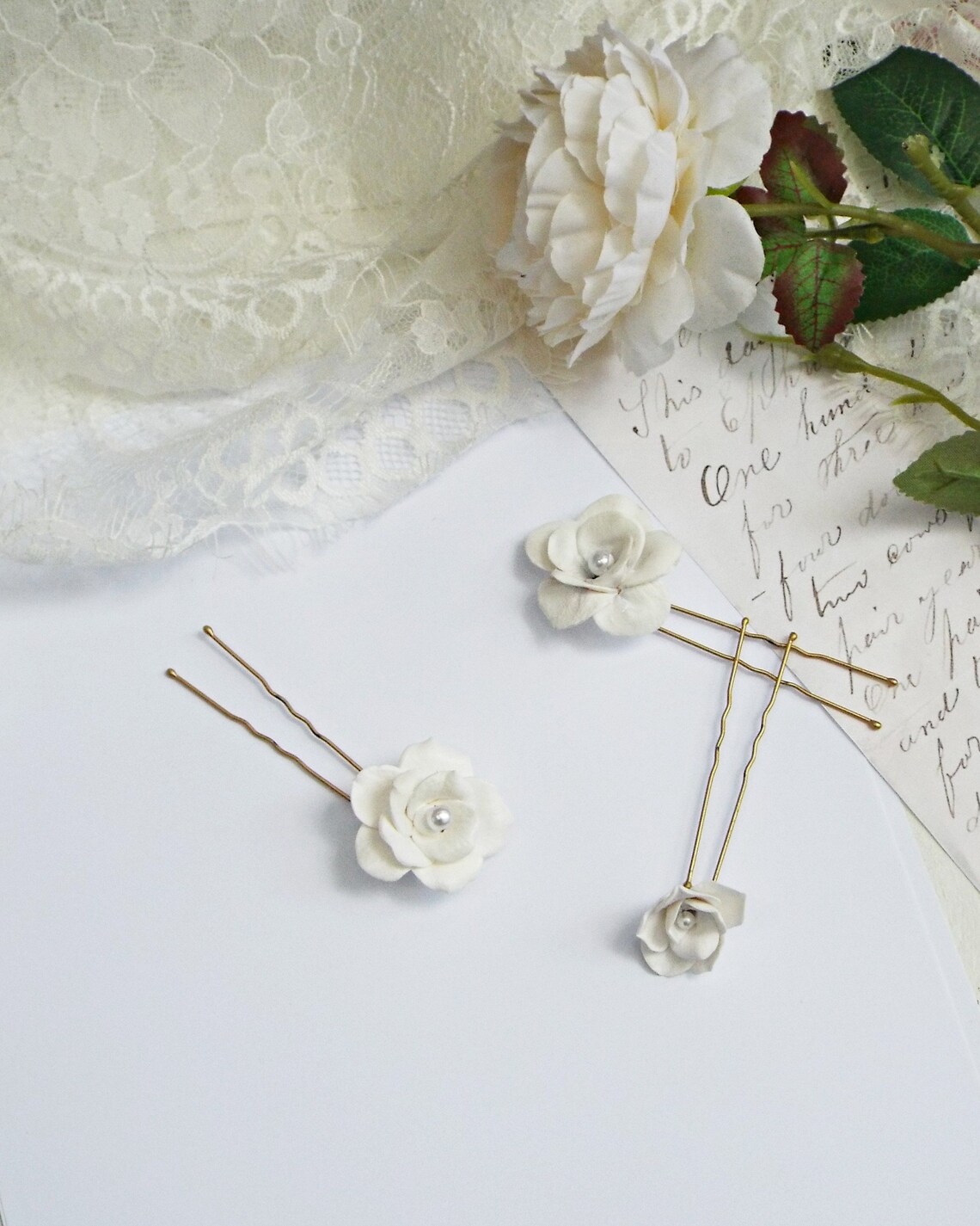 Flower Hair Pins White Flower Hair Pins Bridal Flower Hair Etsy Israel