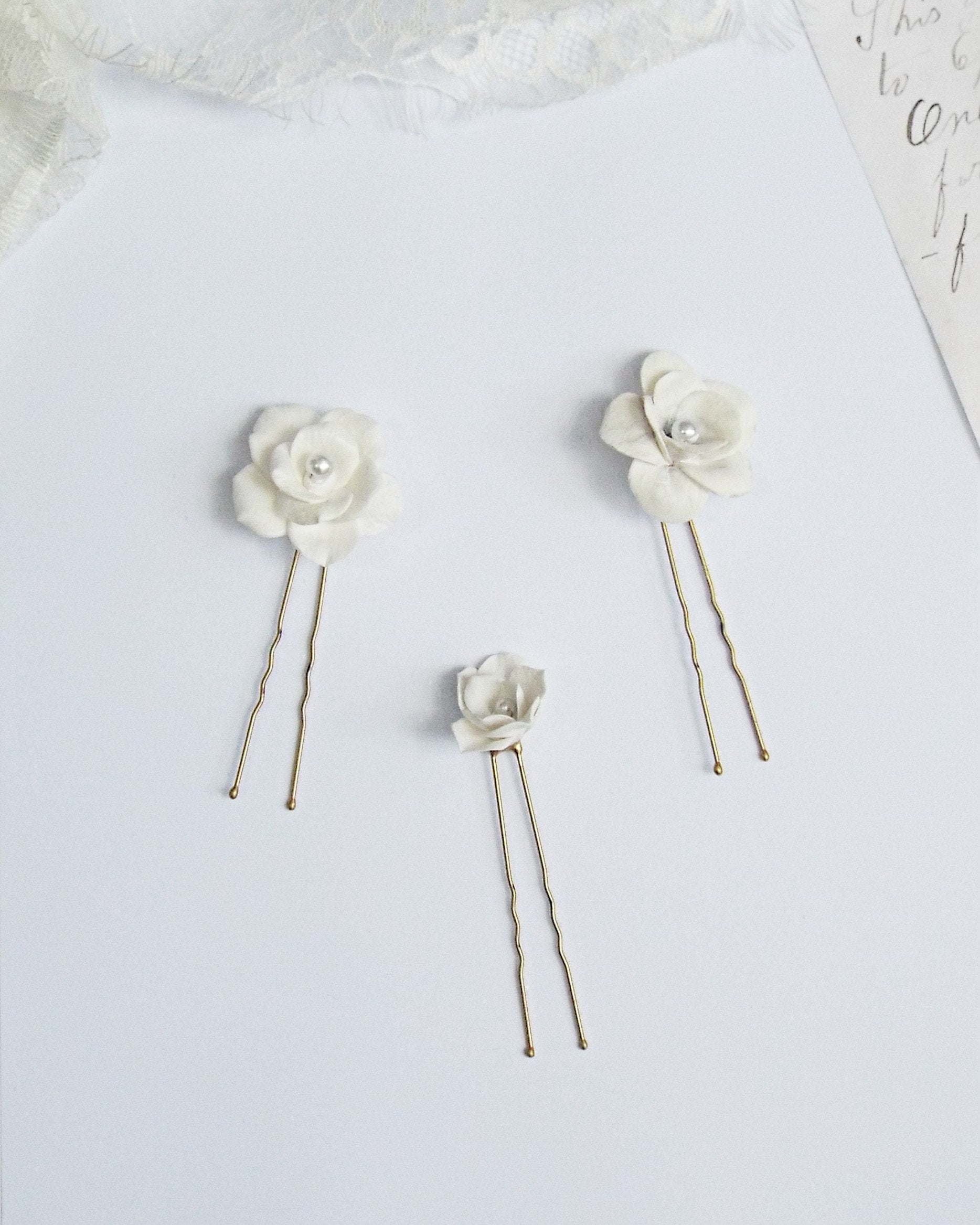 Flower Hair Pins White Flower Hair Pins Bridal Flower Hair Etsy Israel