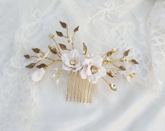 Gold bridal Comb, Wedding Comb, flower hair comb,  wedding comb, Golden Bridal hair piece #273