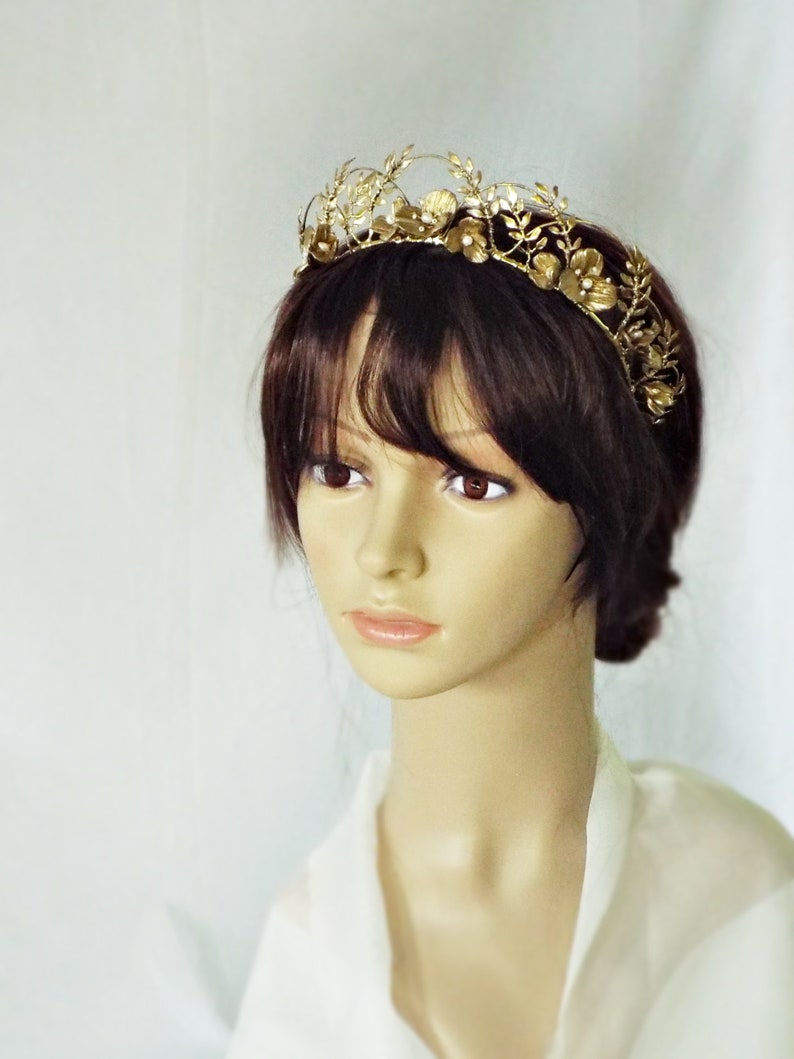 Gold bridal crown, Antique style bridal crown, Bridal tiara 233 image 10