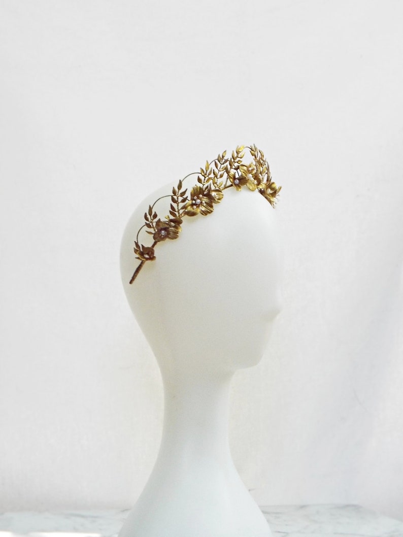 Gold bridal crown, Antique style bridal crown, Bridal tiara 233 image 6