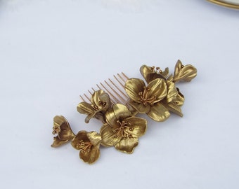 Dark gold hairpiece, Gold comb, Flower comb, Wedding Hair Accessory #452