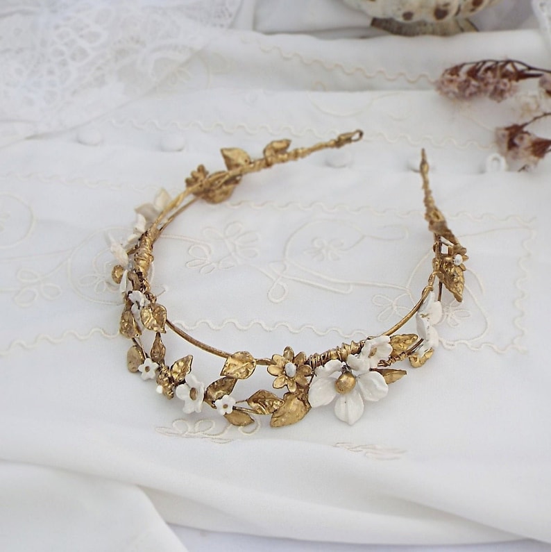 Bridal tiara Wedding Tiara Golden Crown 179 zdjęcie 6