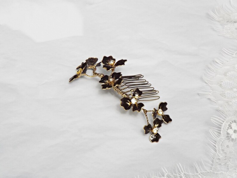 Black and Gold Flower Hair Comb Black and Gold Hair Piece Etsy