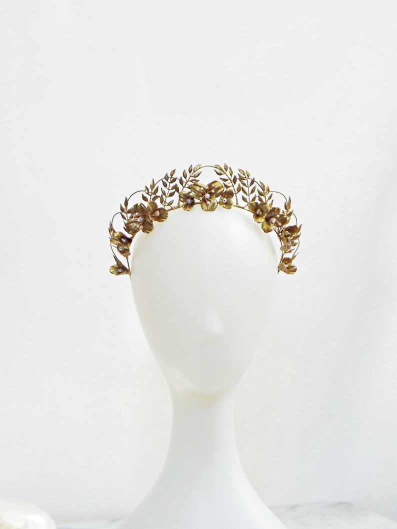 Gold bridal crown, Antique style bridal crown, Bridal tiara 233 image 2