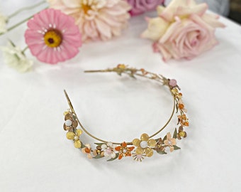 Boho Bridal tiara, Bronze bridal headpiece, Retro Bridal crown, Colourful tiara, Colourful flower crown #430