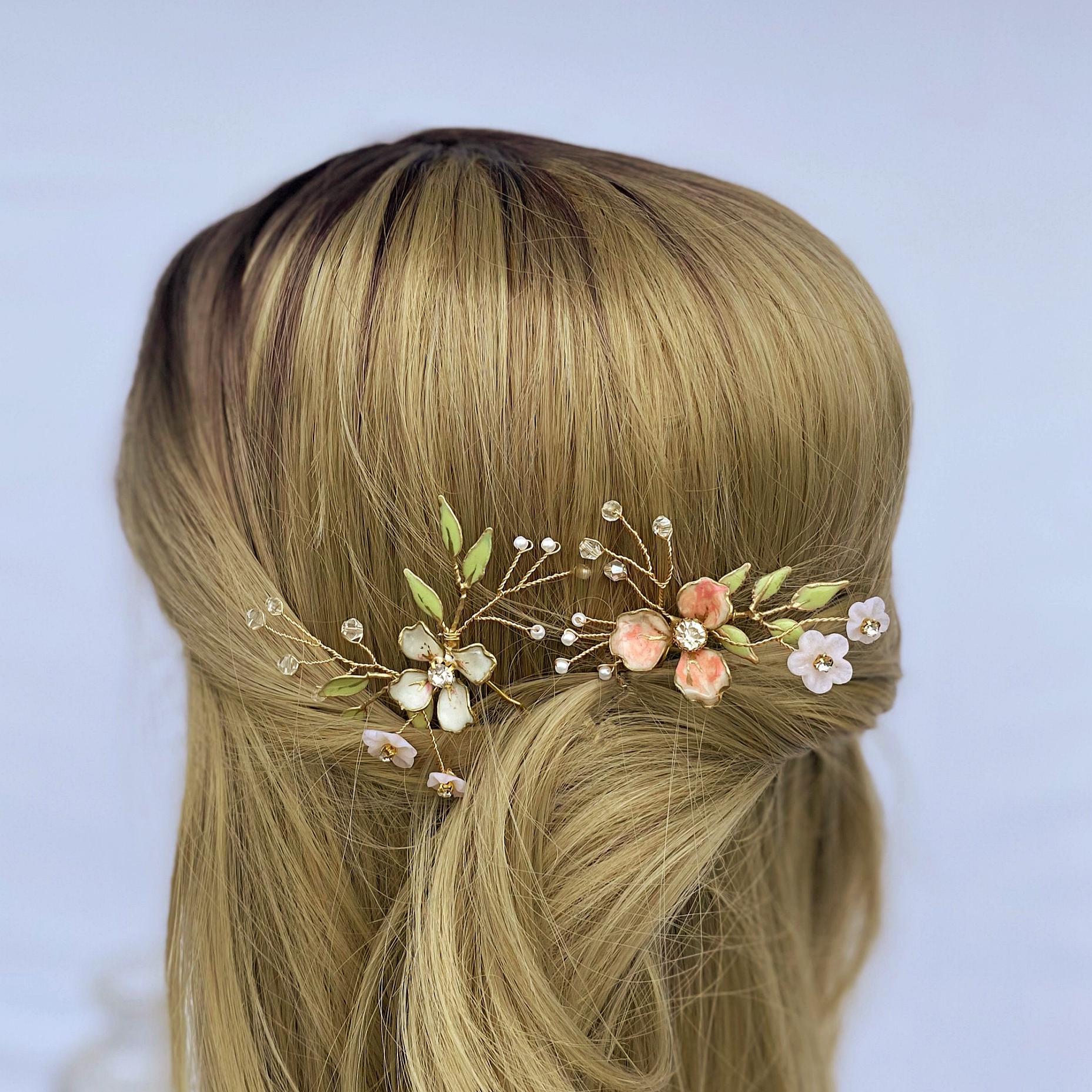 Gold Hair Pins Set (BAG and flower Not Included) Gold Flower Hair Pin Set: Minimalist Floral Bobby Pins  main image 3
