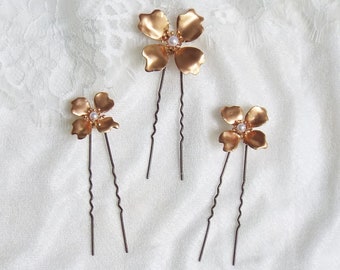 Bronze flower bridal hair pins, Bronze hair accessories     #321