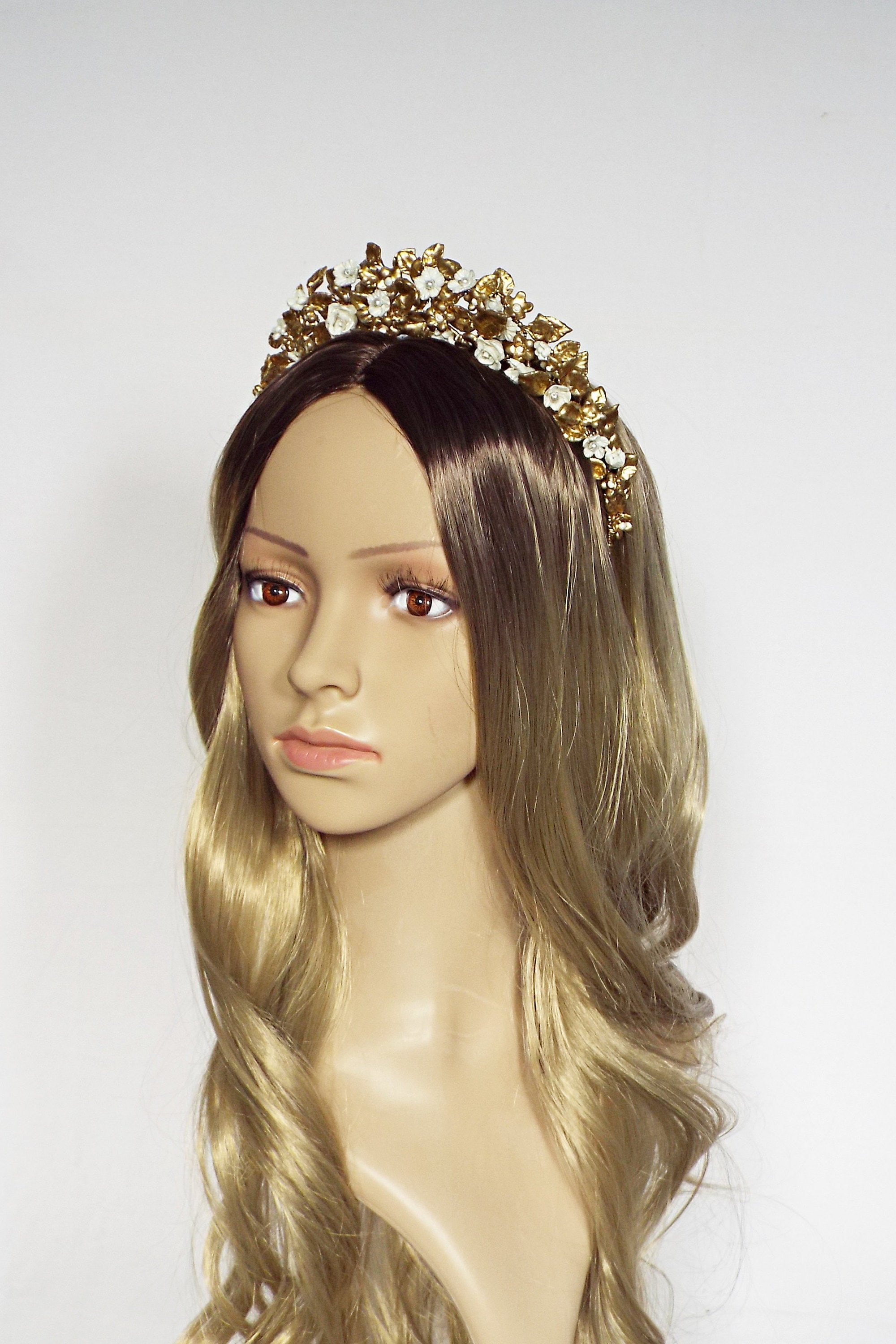 Golden headdress Gold bridal crown Wedding headpiece Etsy