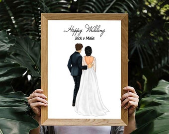 Personalized Wedding Gift, Custom Bride and Groom Wedding Print, Mr & Mrs Custom Portrait Souvenir, Husband and Wife Wedding Portrait Gift